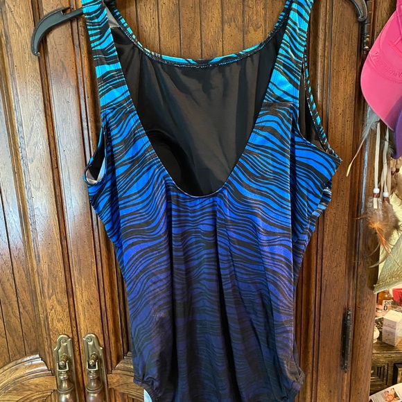 Blue Zebra Stripped One Piece Swimsuit - Picture 2 of 5